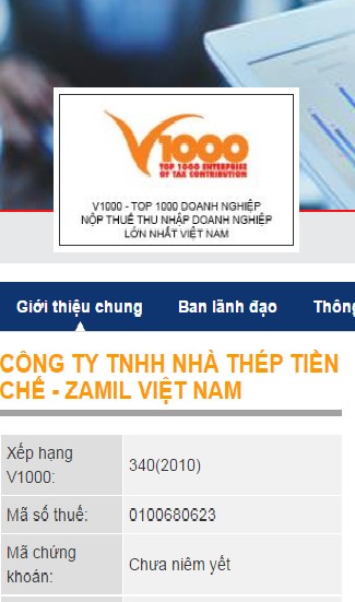 Zamil Steel Vietnam trong top 1000 doanh nghiệp đóng thuế thu nhập 2010